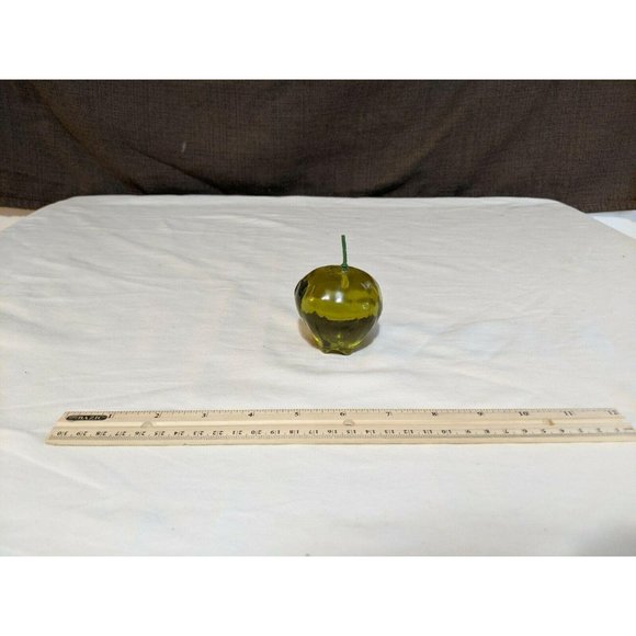 Art Glass Apple Paperweight Green Studio Art Hand Blown Stem - Picture 2 of 4